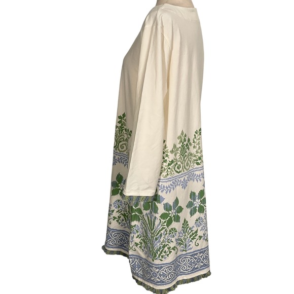 Spartina 449 Island Dress Women XLarge Beige Blue Peeples Song Floral Fringe - Picture 3 of 13